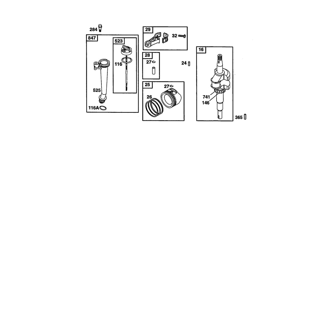 Crankshaft/Dipstick Diagram and Parts List for 121602-0190  Briggs and Stratton Engine
